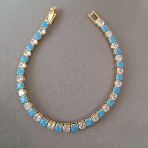 Diamonds and turquoise stones tennis bracelet 4mm